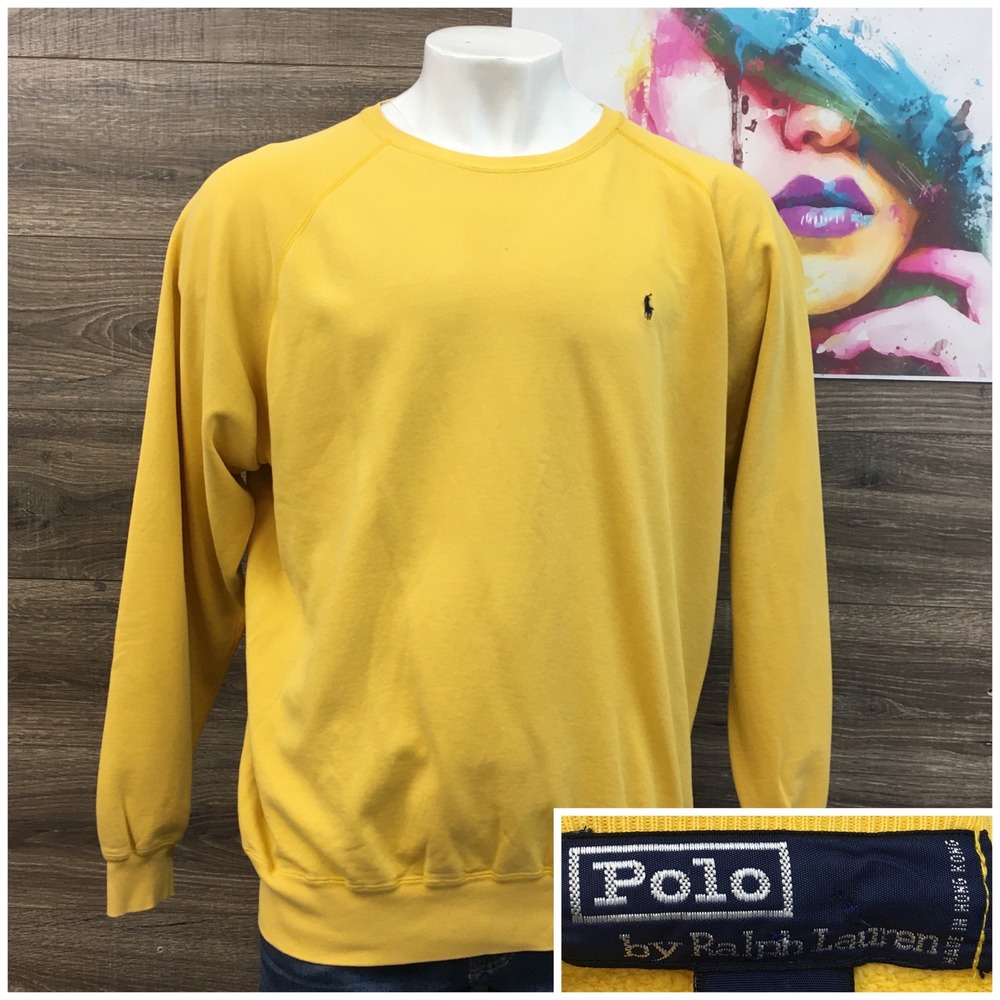 VINTAGE Polo Ralph Lauren Yellow Crewneck Sweatshirt Mens Size XL Pony‎